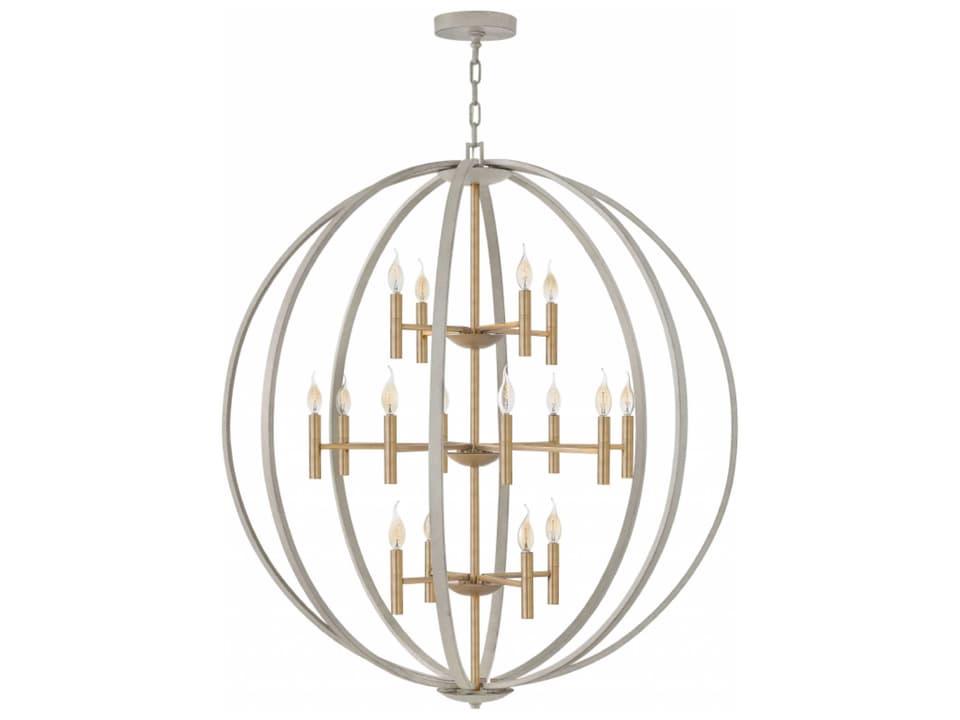 Euclid 16-Light Cement Gray Candelabra Tiered Chandelier with Brushed Gold Accents