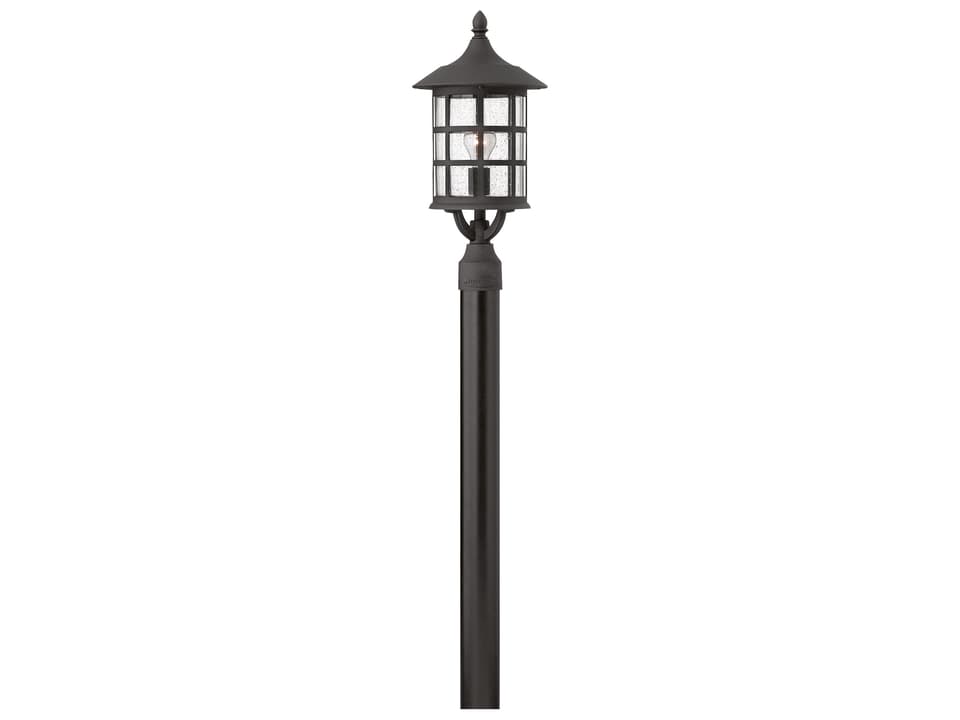 Freeport 1-Light Outdoor Post Light in Black with Clear Seedy Glass