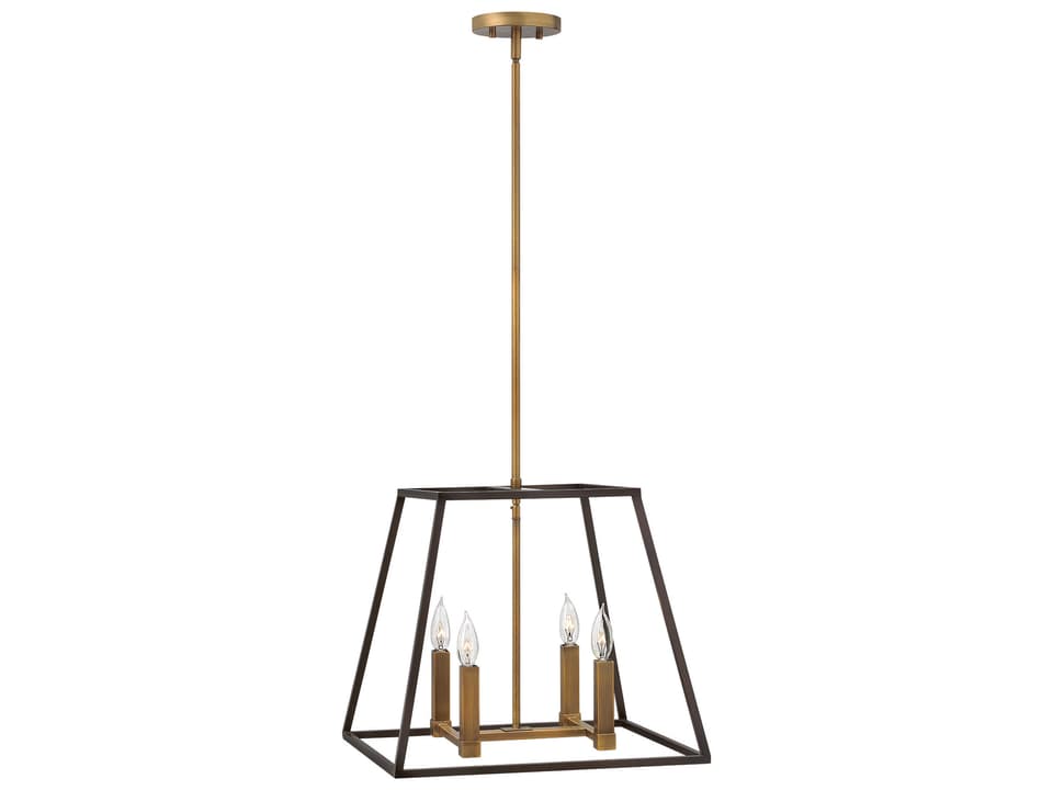 Fulton 4-Light Tapered Cage Pendant Light in Bronze with Heirloom Brass Accents