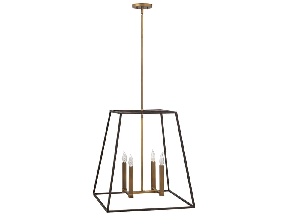 Fulton 4-Light Open Frame Lantern Pendant in Bronze with Heirloom Brass