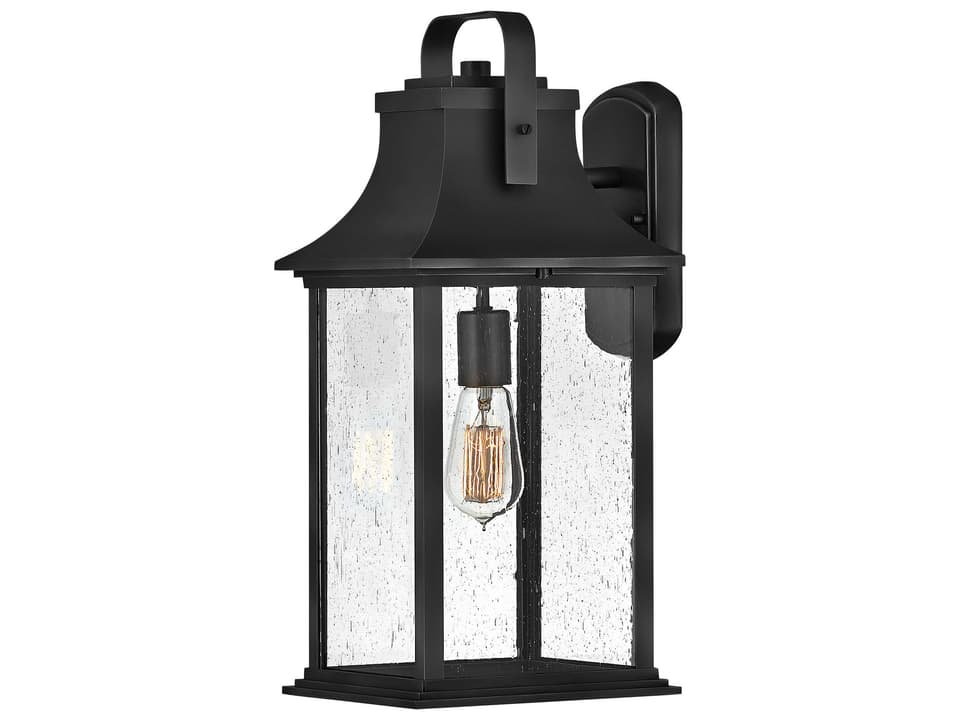 Grant 1-Light Outdoor Wall Lantern in Textured Black with Clear Seedy Glass