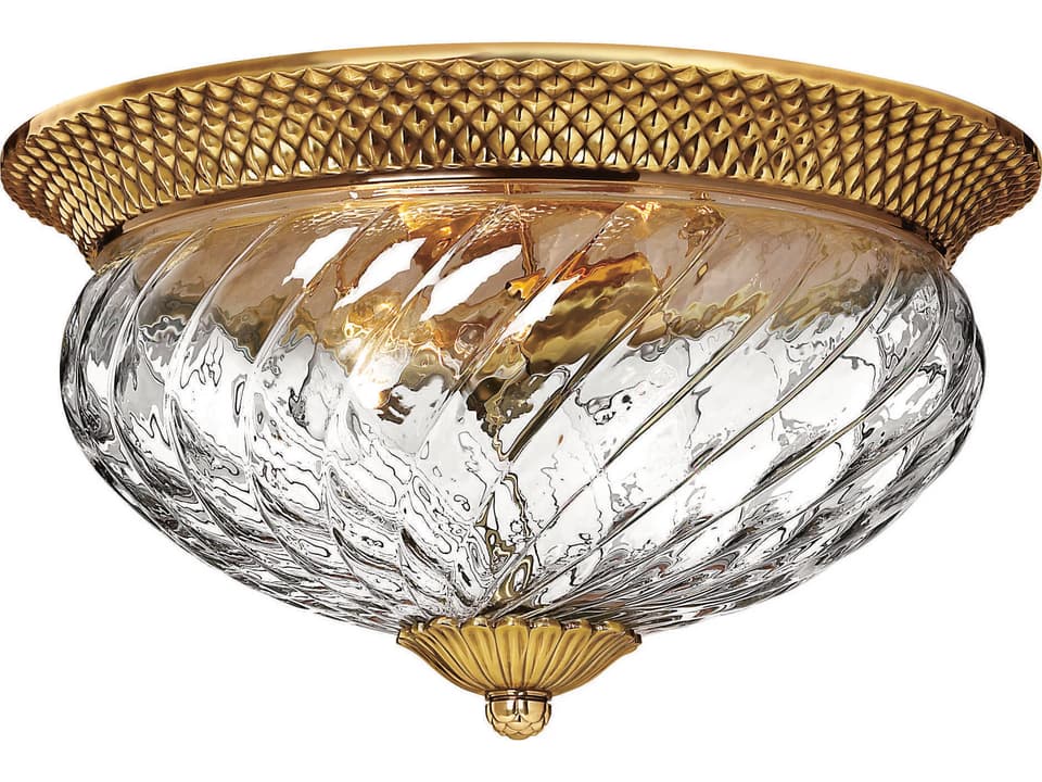 3-Light Plantation Flush Mount Ceiling Light in Burnished Brass