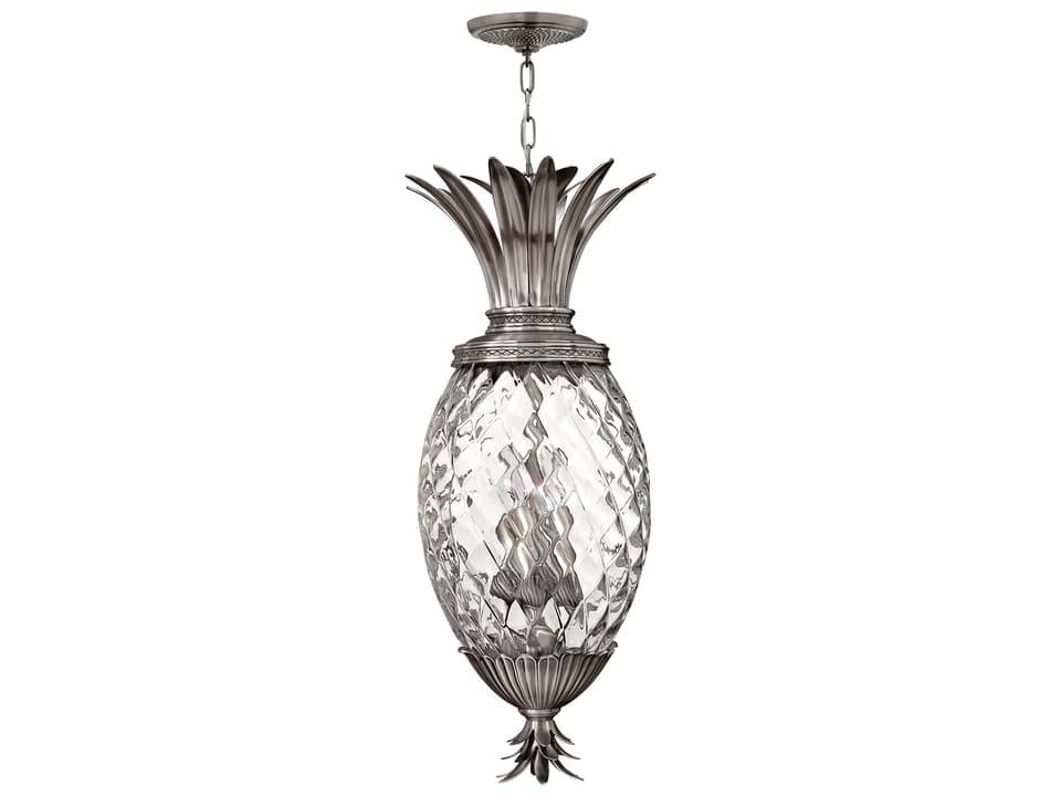 Plantation 4-Light Polished Antique Nickel Crystal Glass Pendant
