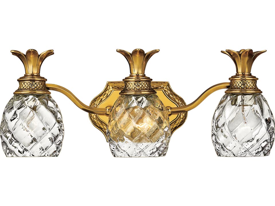 Plantation 3-Light Traditional Vanity Light in Burnished Brass with Clear Optic Glass