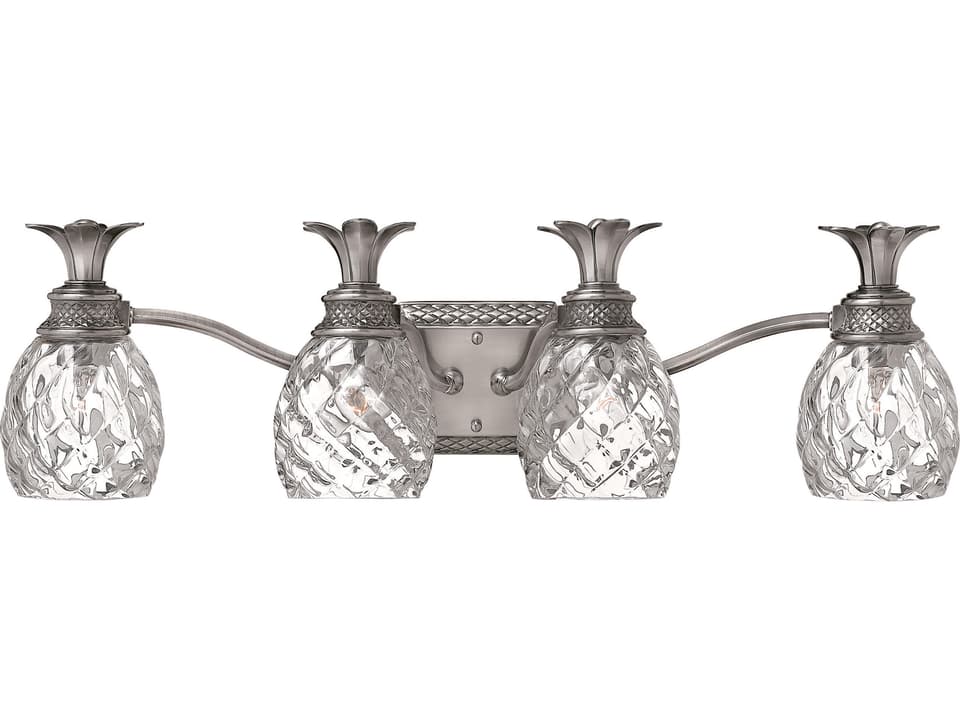 Plantation 4-Light Polished Antique Nickel Glass Vanity Light