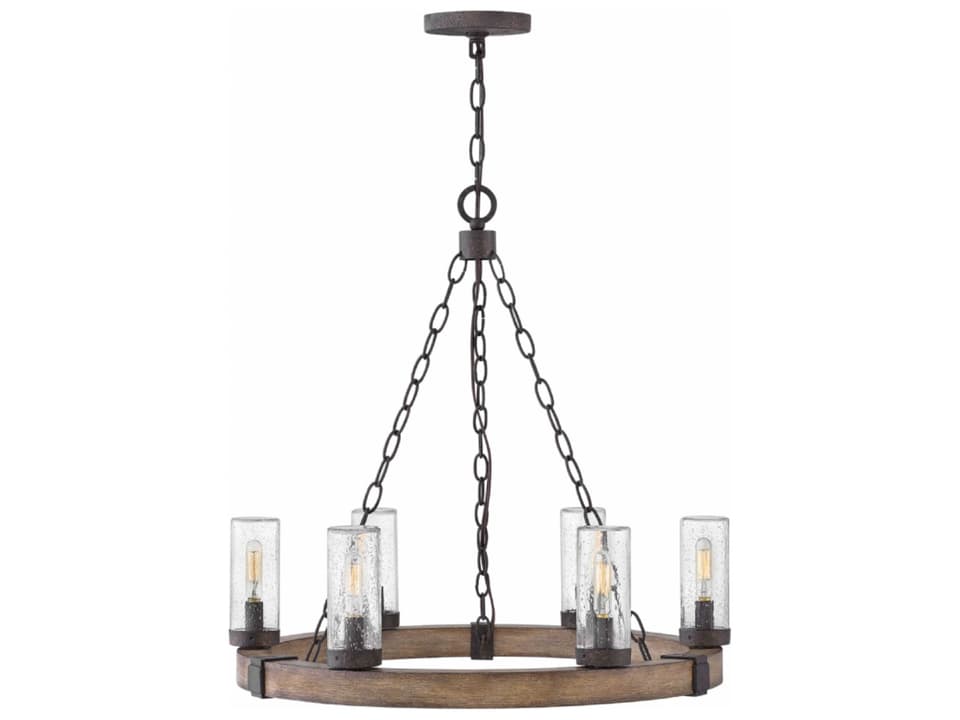 Sawyer 6-Light Outdoor Chandelier in Sequoia with Clear Seedy Glass