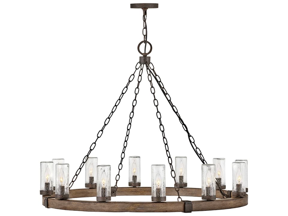 Sawyer 12-Light Outdoor Chandelier in Sequoia with Clear Seedy Glass