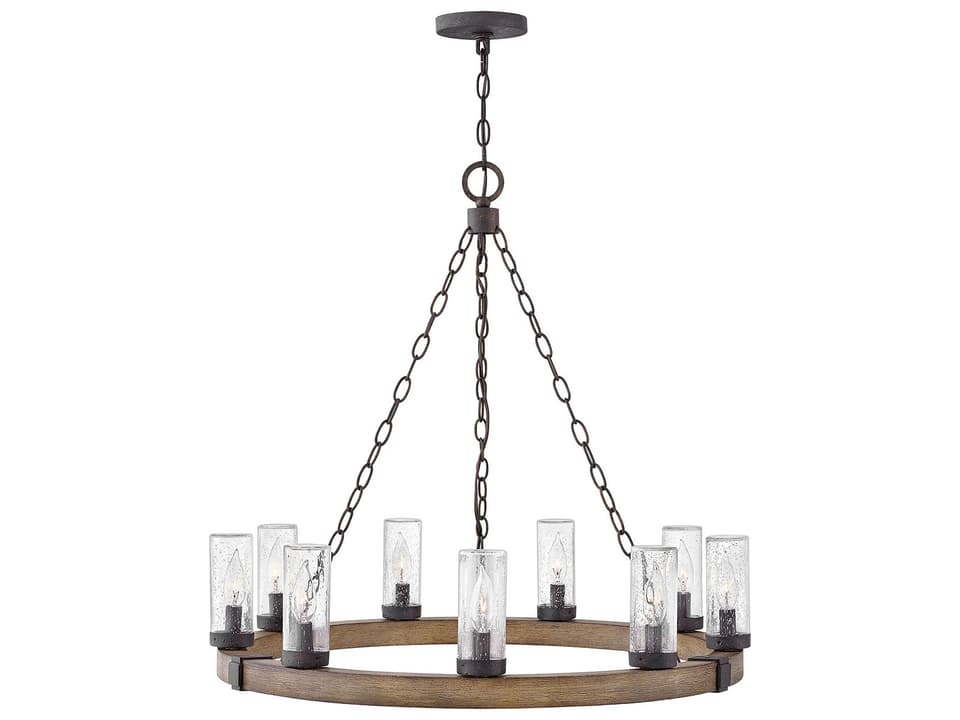 Sawyer 9-Light Outdoor Chandelier in Sequoia with Clear Seedy Glass