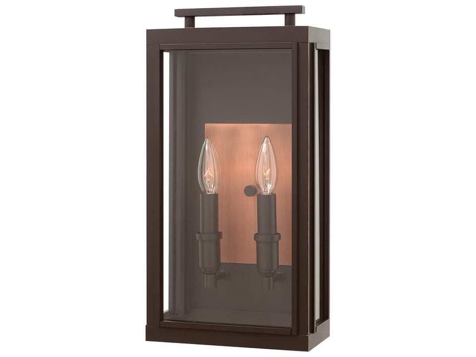 Sutcliffe 2-Light Outdoor Wall Lantern in Oil Rubbed Bronze with Antique Copper