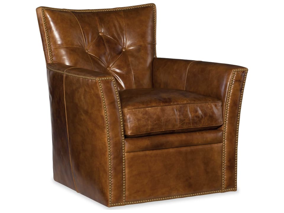 Conner Swivel Aniline Leather Club Chair with Nailhead Trim