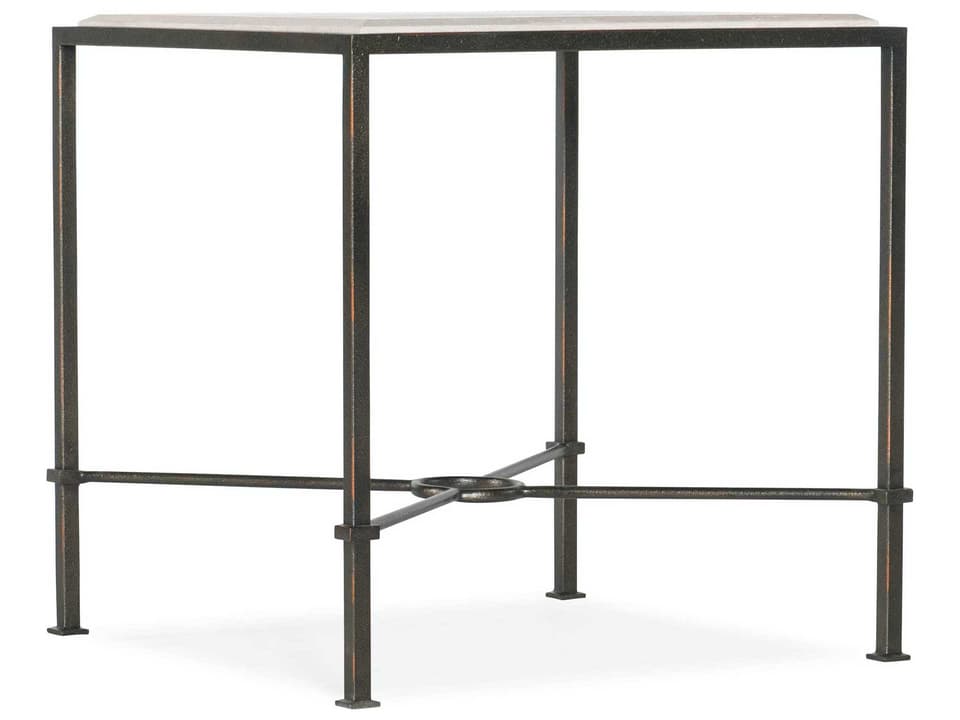 Melange Square End Table in Charcoal Metal and Beige Marble