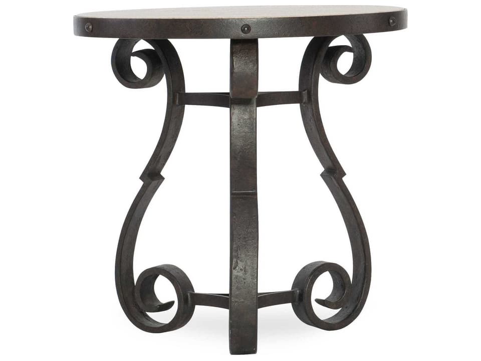 Luckenbach Round Metal and Stone End Table in Black
