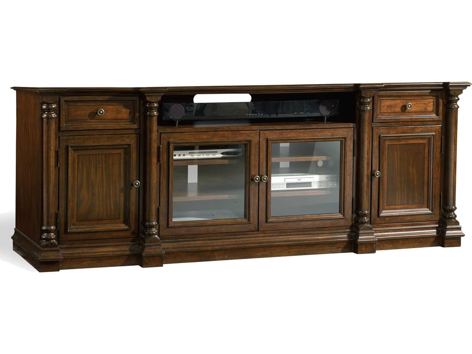 Leesburg 84-Inch Traditional Mahogany Entertainment Console with Power Outlet