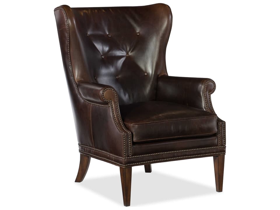 Maya Wing Club Chair Aniline Leather with Button Tufting and Nailhead Trim