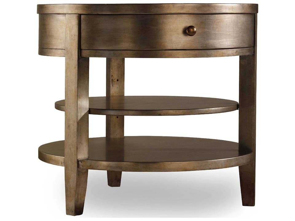 Sanctuary Round End Table Visage Finish with One Drawer