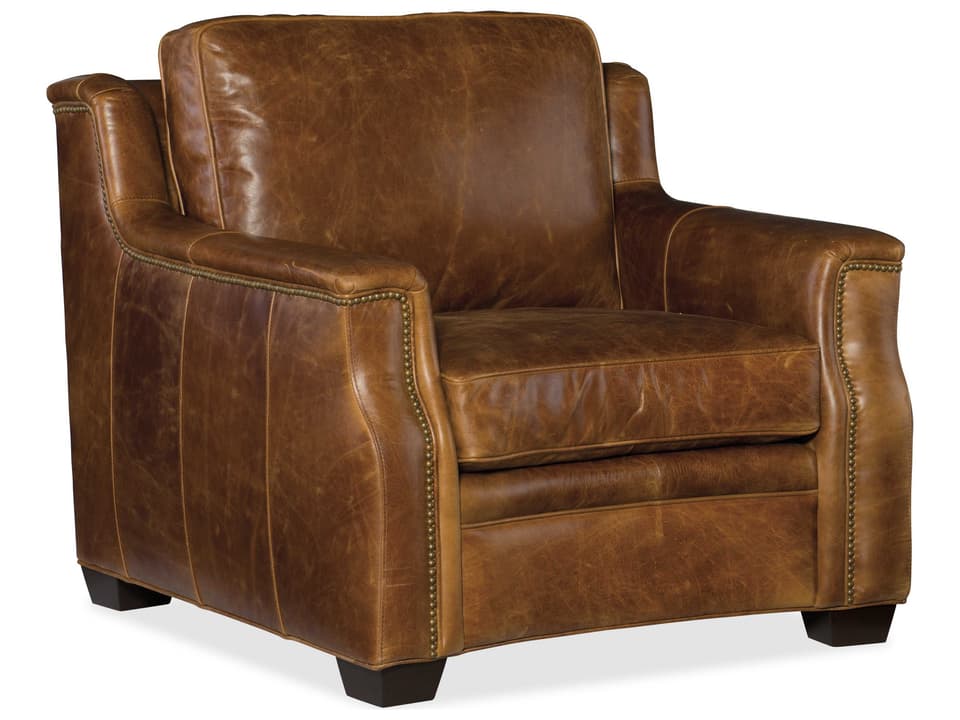 Yates Stationary Aniline Leather Accent Chair in Natchez Brown