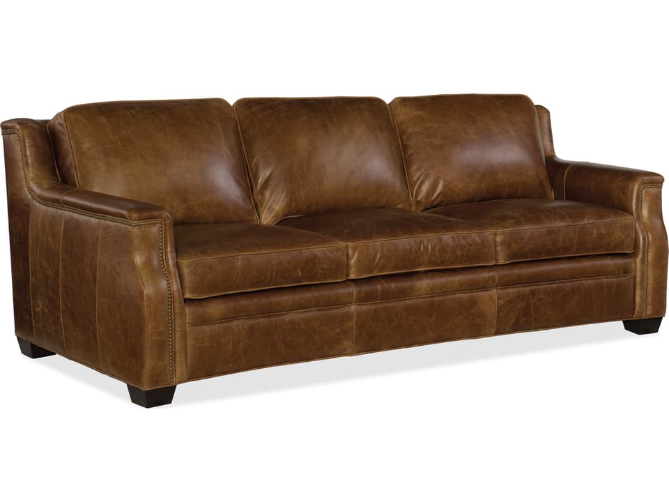 Yates 3-Seat Aniline Leather Sofa in Buckaroo Colt Brown with Nailhead Trim