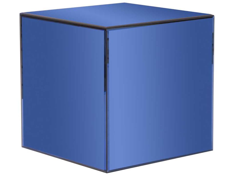 Mirrored Cube Square End Table in Sapphire Blue Mirrored Glass