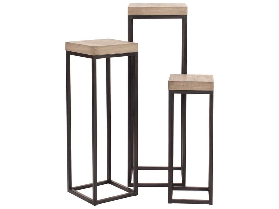 Wood and Metal Pedestals Set of 3 Accent Tables