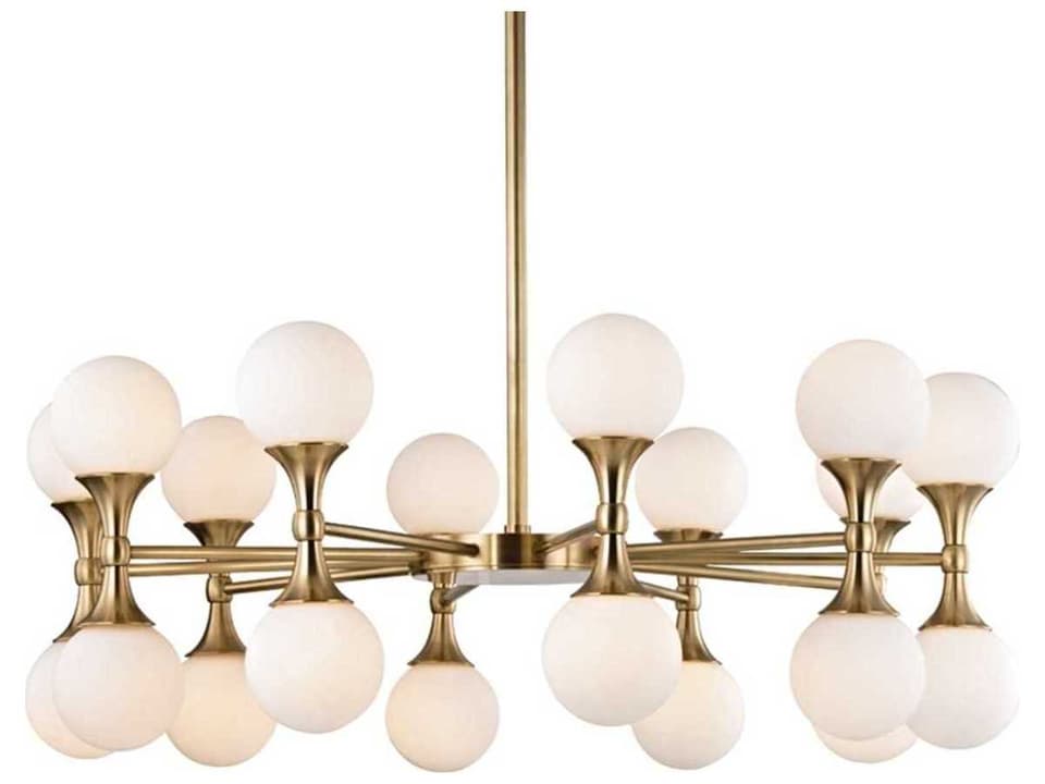 Astoria 20-Light LED Chandelier in Aged Brass with Opal Glass Globes