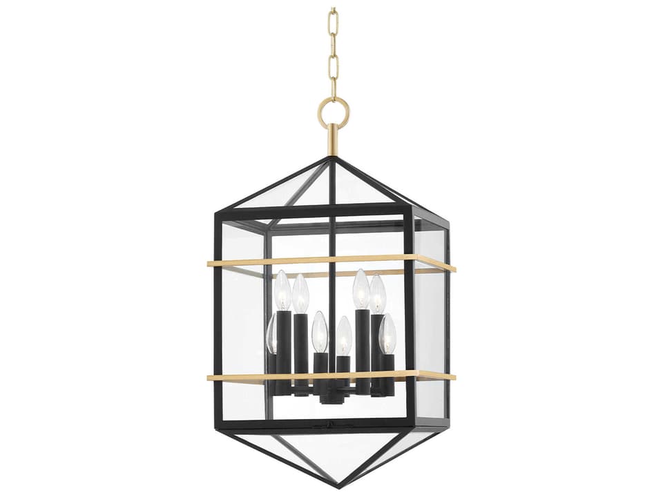 8-Light Bedford Hills LED Lantern Chandelier in Aged Brass and Black