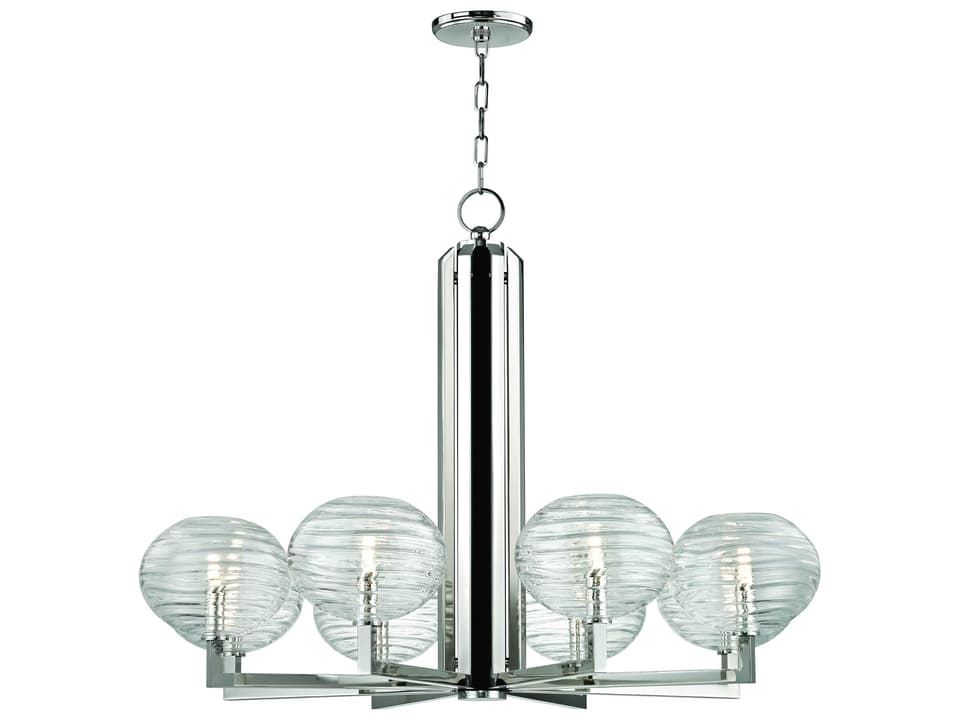 Breton 8-Light Chandelier with Polished Nickel and Optic Glass