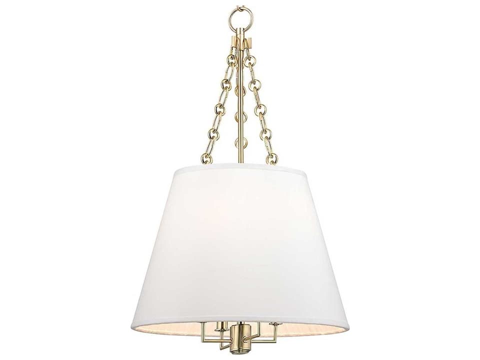 Burdett 4-Light Aged Brass Pendant Light with White Fabric Shade