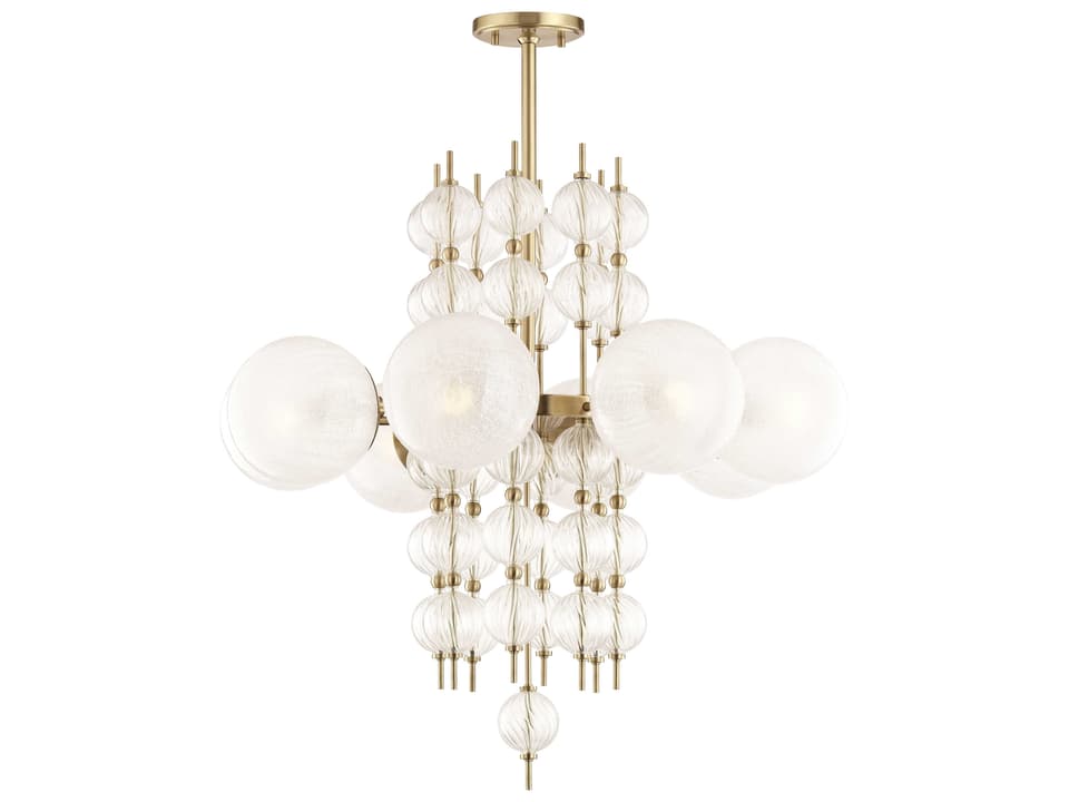 Calypso 8-Light Aged Brass Chandelier with Clear Glass Globes