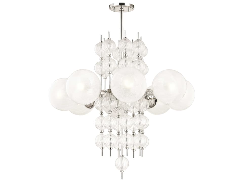 8-Light Calypso Chandelier in Polished Nickel with Crackle Clear Glass