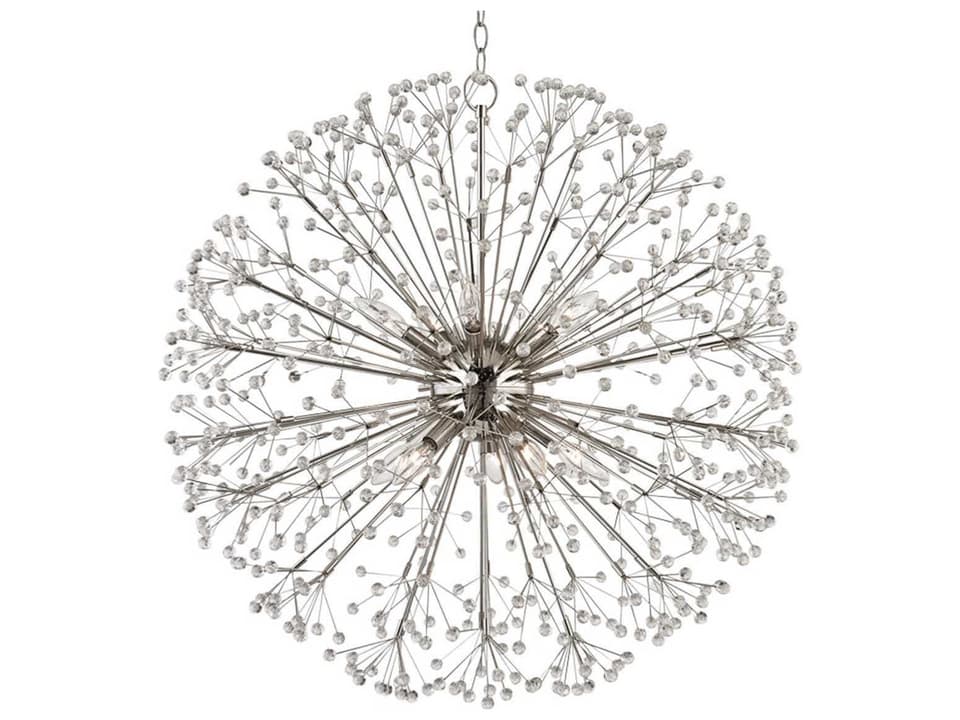 Dunkirk 10-Light Chandelier in Polished Nickel with Crystal Spheres