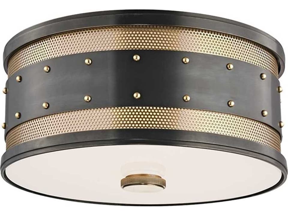 Gaines 2-Light Drum Flush Mount Ceiling Light in Aged Old Bronze