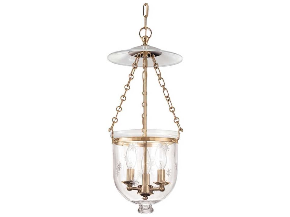 Hampton 3-Light Aged Brass Clear Star Cut Glass Chandelier