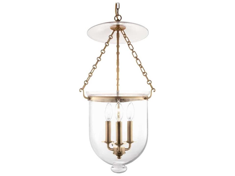 Hampton 3-Light Aged Brass Clear Glass Bell Chandelier
