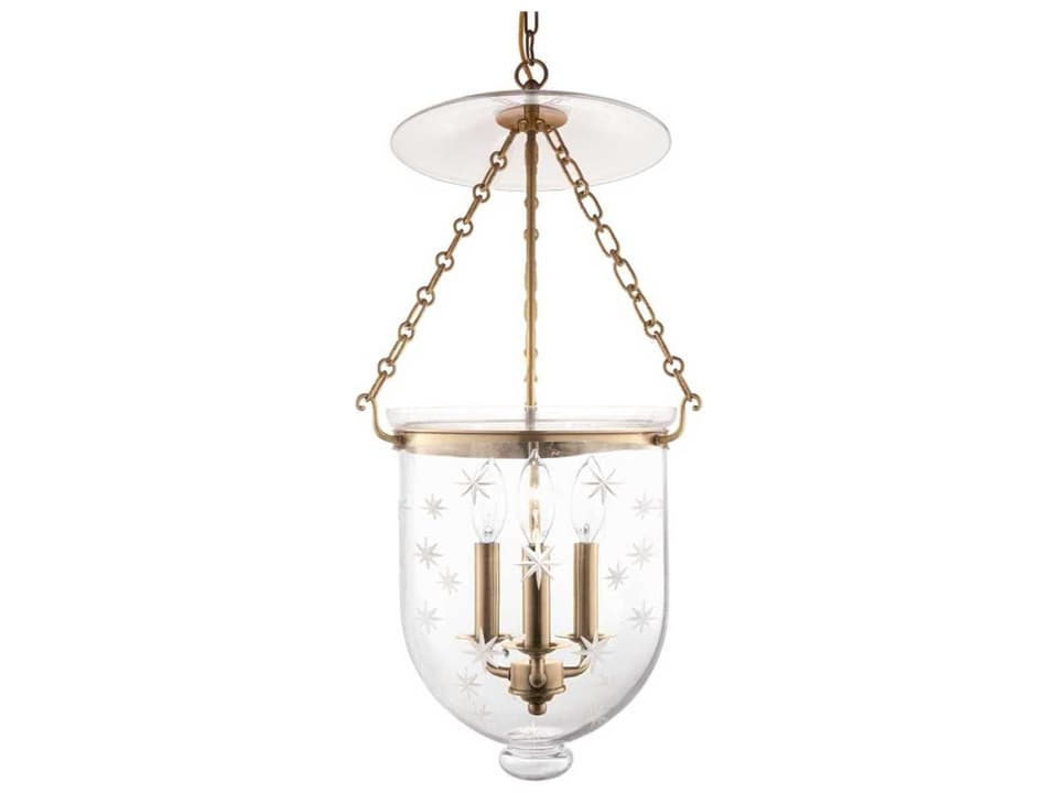 Hampton 3-Light Aged Brass Clear Glass Bell Chandelier