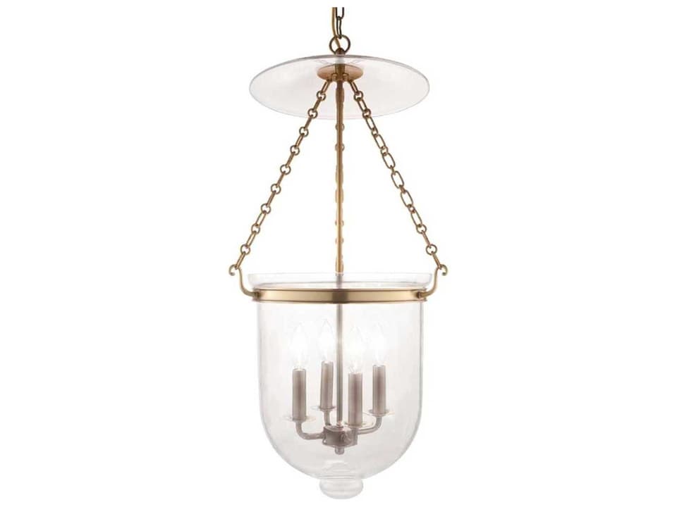 Hampton 4-Light Aged Brass Clear Glass Bell Chandelier