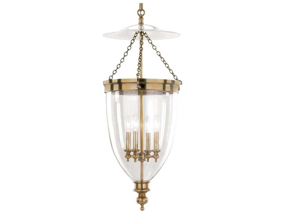 Hanover 4-Light Aged Brass Clear Glass Bell Candelabra Pendant Light