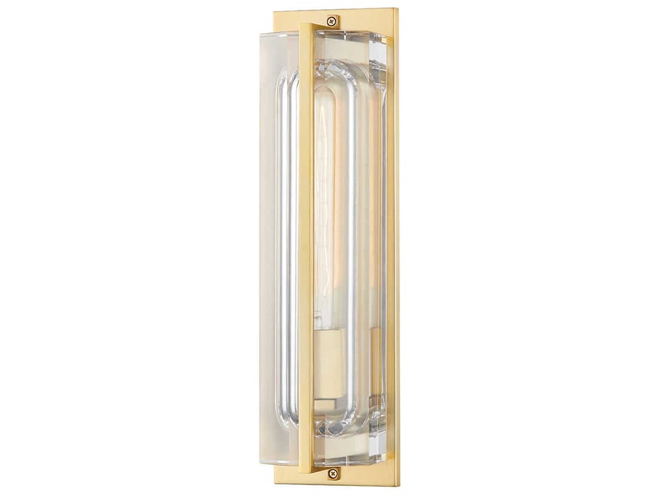 Hawkins 1-Light Aged Brass ADA Wall Sconce with Crystal Glass Shade