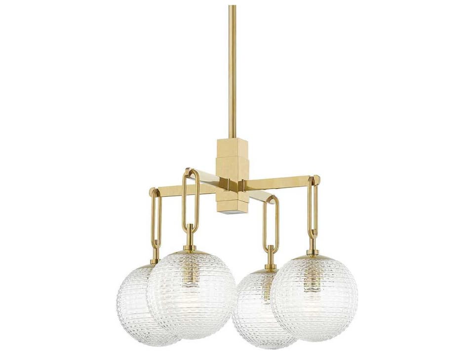 Jewett 4-Light Aged Brass Glass Globe Chandelier