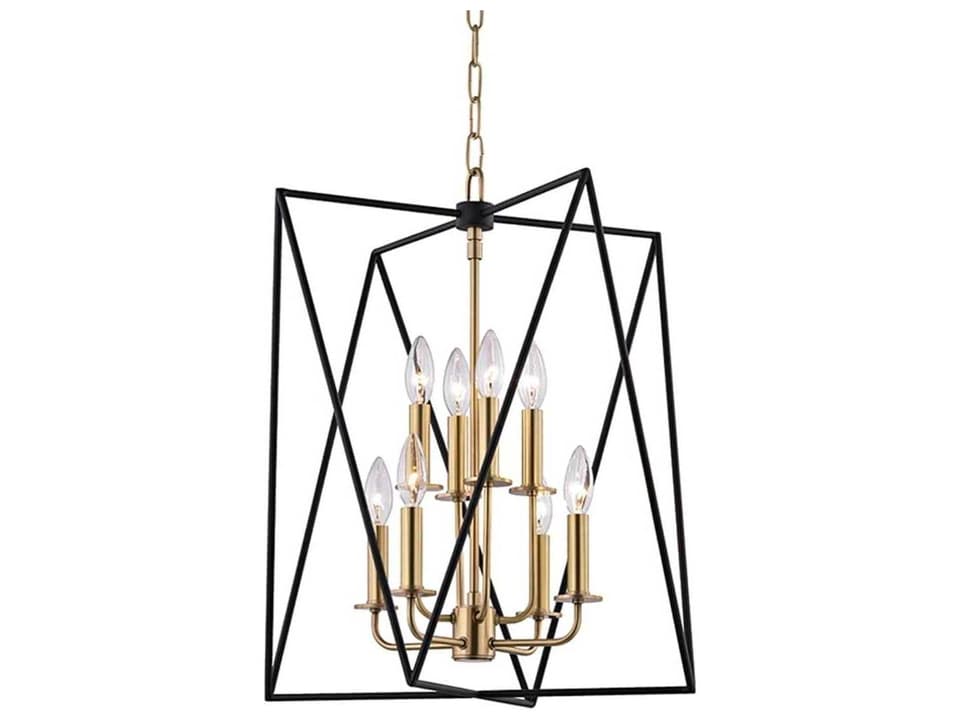 Laszlo 8-Light Geometric Pendant Light in Aged Brass and Textured Black