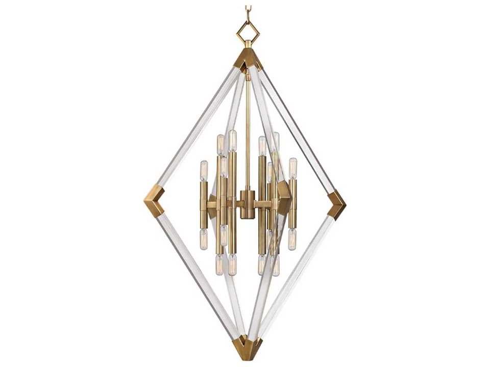 16-Light Lyons Chandelier in Aged Brass with Geometric Glass