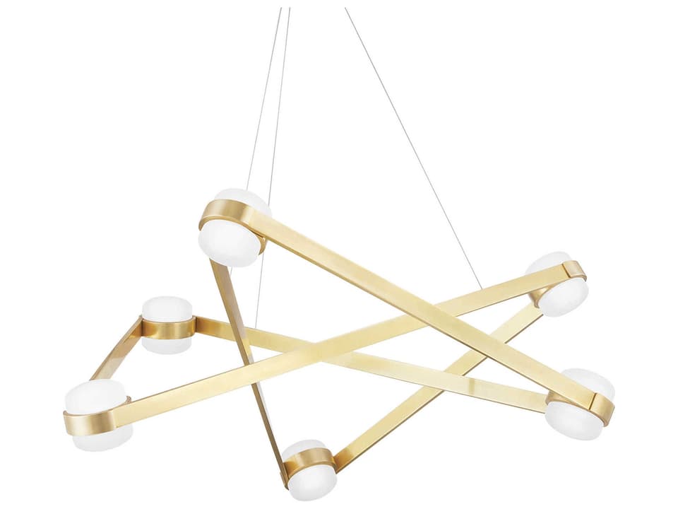 Orbit 6-Light Integrated LED Chandelier in Aged Brass with Opal Glass