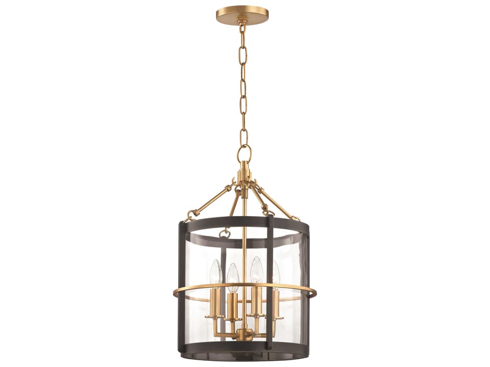 Ren 4-Light Cage Pendant Light in Aged Old Bronze with Clear Glass