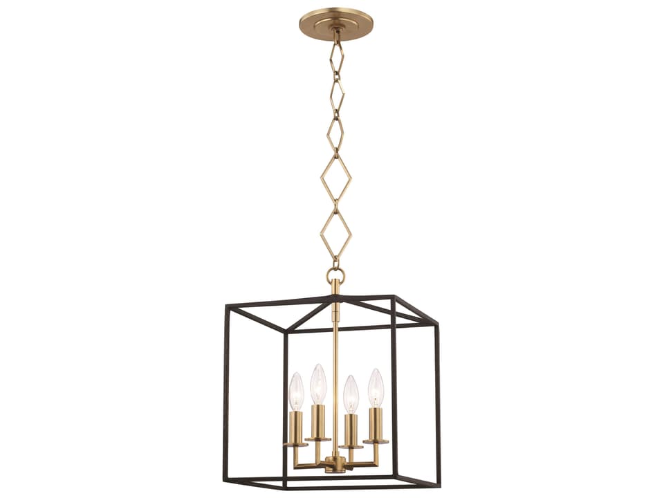 Richie 4-Light Square Cage Pendant Light in Aged Brass and Black