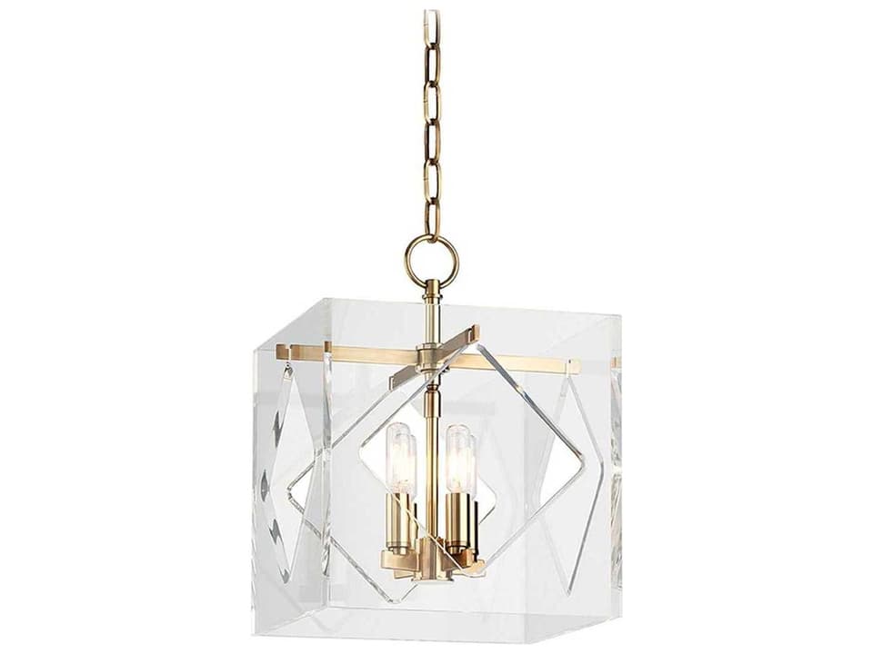 Travis 4-Light Chandelier in Aged Brass with Clear Acrylic Shade
