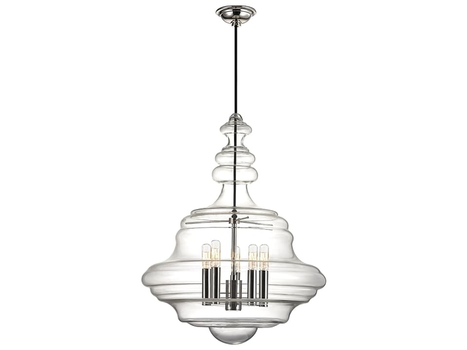 Washington 5-Light Lantern Pendant in Polished Nickel with Clear Glass