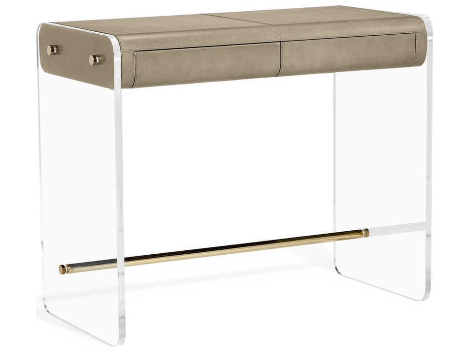 Cora Secretary Desk in Distressed Glazed Taupe and Polished Brass