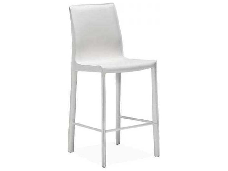 Jada Bonded Leather Counter Stool in Winter White and Brushed Steel
