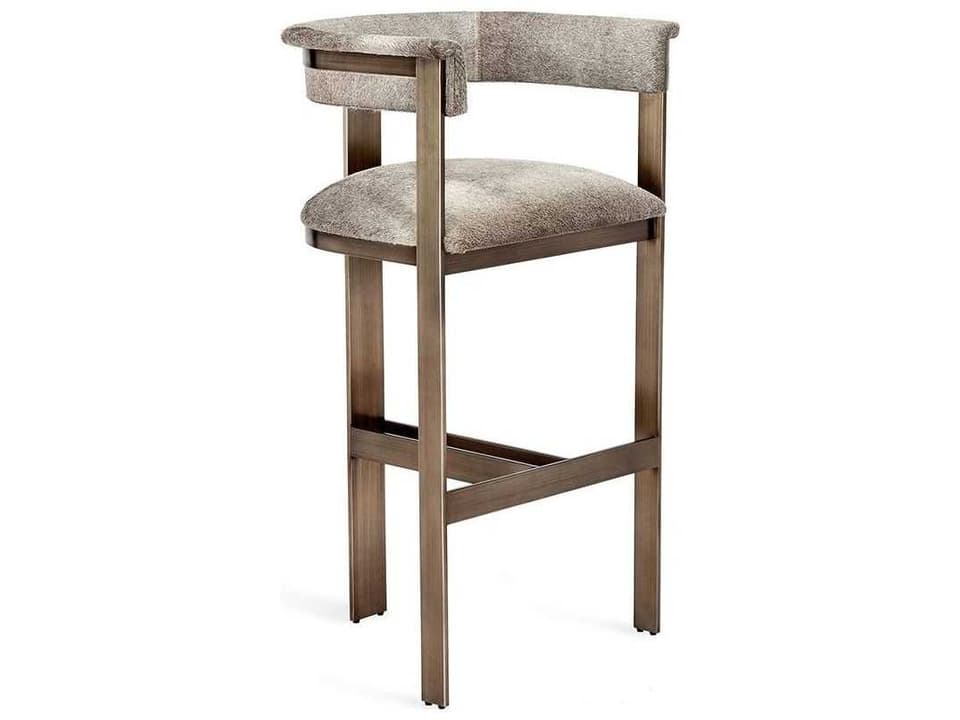 Darcy Leather Bar Stool in Antique Bronze and Natural Grey