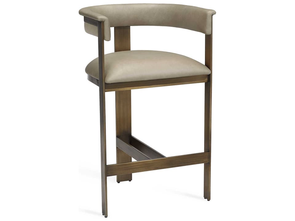 Darcy Fawn Taupe Leather Counter Stool with Antique Bronze Frame