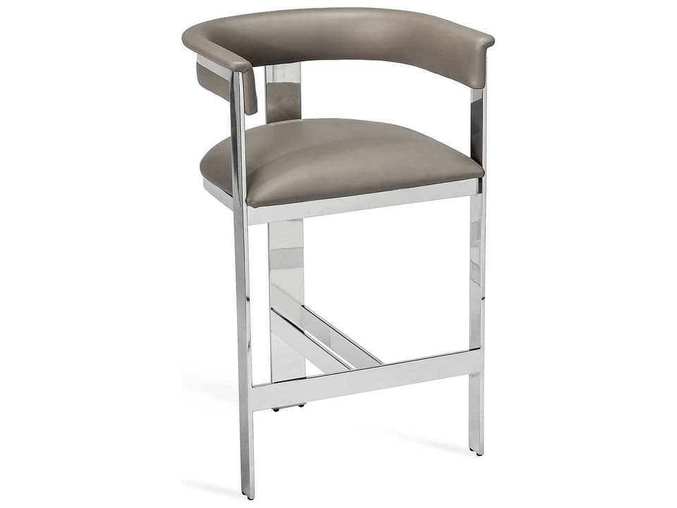 Darcy Leather Counter Stool in Horizon Grey and Polished Nickel